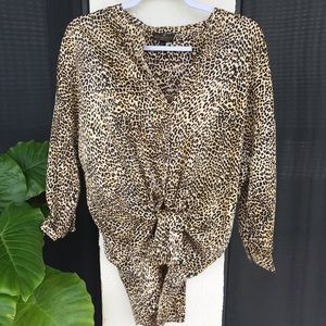 grand & greene Leopard Print Tie-Front Blouse in Tan and Black